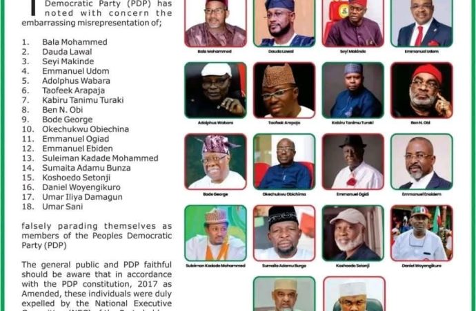 Wike’s Faction of PDP Disowns Bala Mohammed, Seyi Makinde, Bode George, Tanimu Turaki, Arapaja, Others