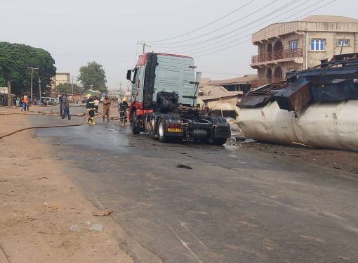 Petroleum Tanker Carrying 50,000 Litres Loses Control In Oyo [PHOTOS]