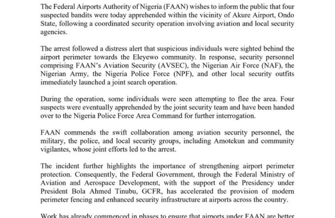 Suspected Bandits Sighted Near Akure Airport, Security Heightened