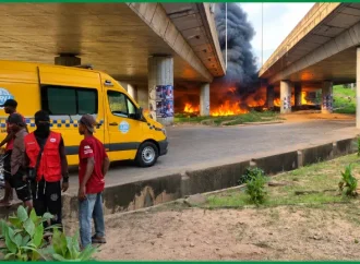 Tanker Catches Fire Under Otedola Bridge Along Lagos-Ibadan Expressway