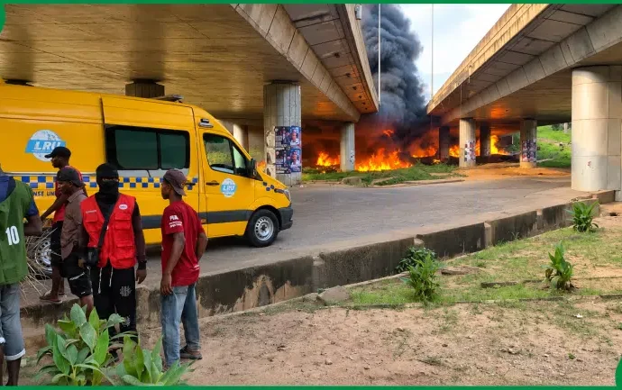 Tanker Catches Fire Under Otedola Bridge Along Lagos-Ibadan Expressway